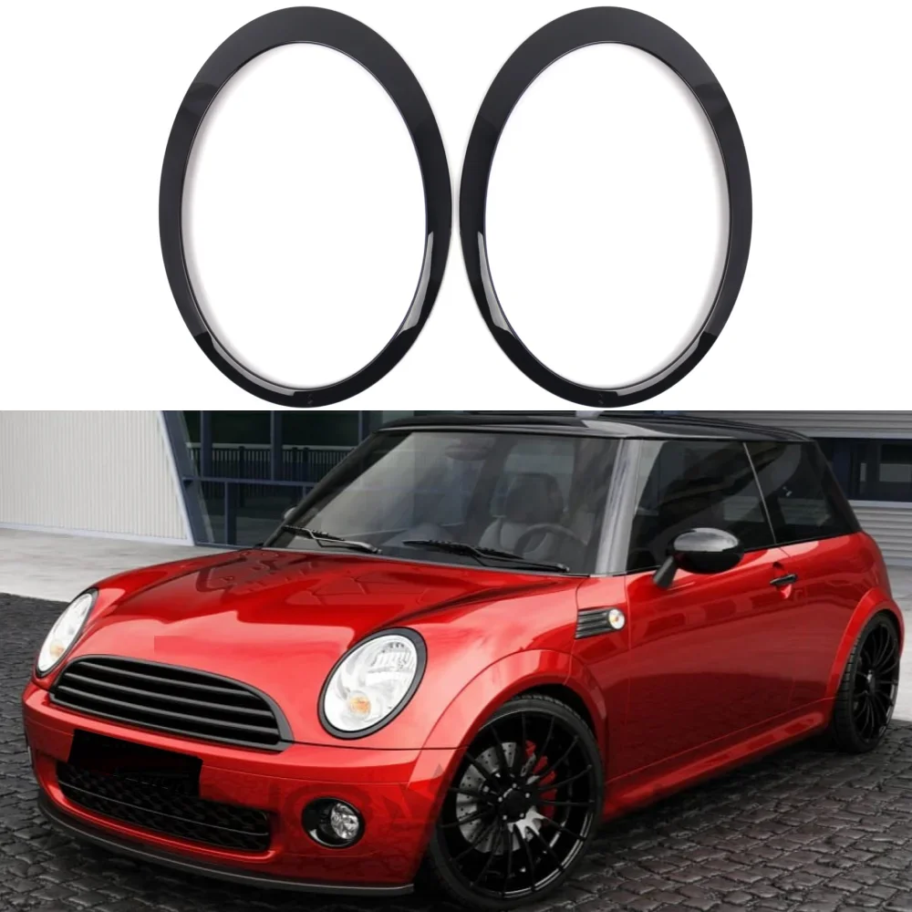 For MINI Mini Cooper R50 R52 R53 2001-2006 Gloss Black Pair Front Headlights Frame Headlight Eyebrow Ring Cover Trim Replacement