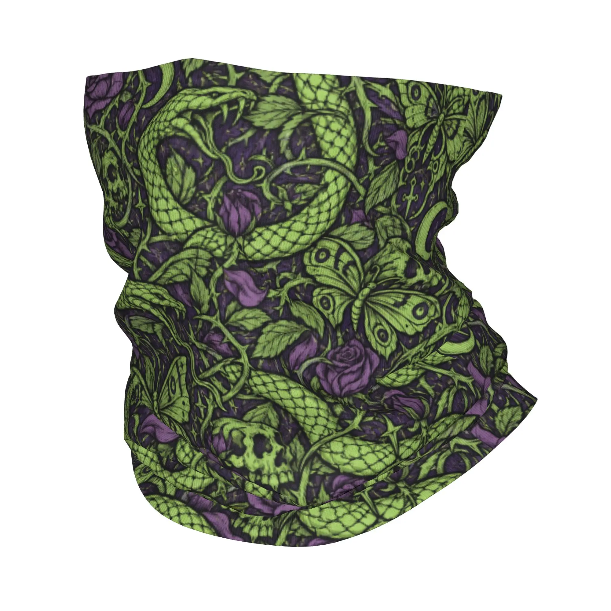 Fun Gothic Snake Rose Butterfly Print Bandana Neck Gaiter  Mask Scarf Multifunctional Balaclava Running for Adult Washable