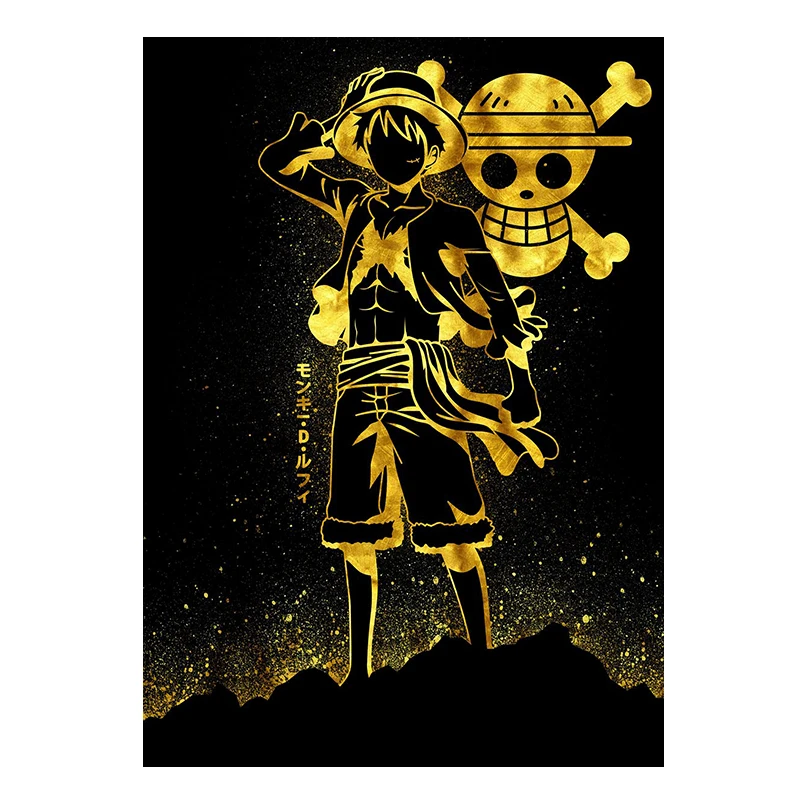 

ONE PIECE Anime Poster Black Gold Abstract Luffy Nami Sauron Painting Canvas Painting Japanese Classic Anime Wall Art Picture