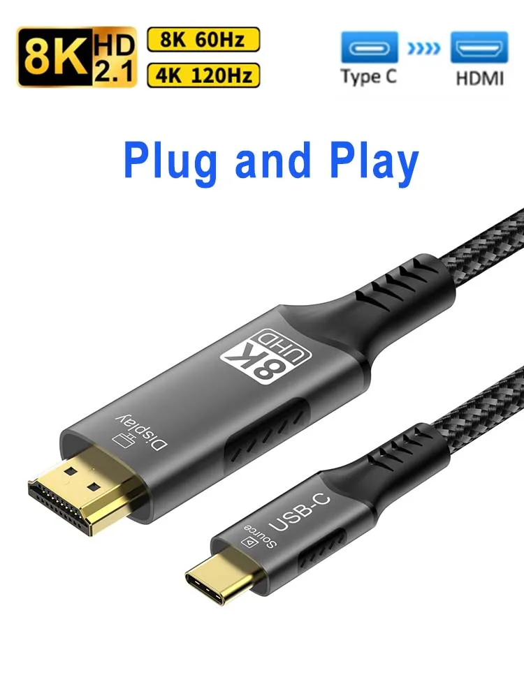 4K 8k@60hz USB-C zu HDMI Kabel 4k@120hz Typ-C zu HDMI 2.1 Thunderbolt 4 Kompatibles HDTV-Kabel für PC MacBook Pro HUAWEI