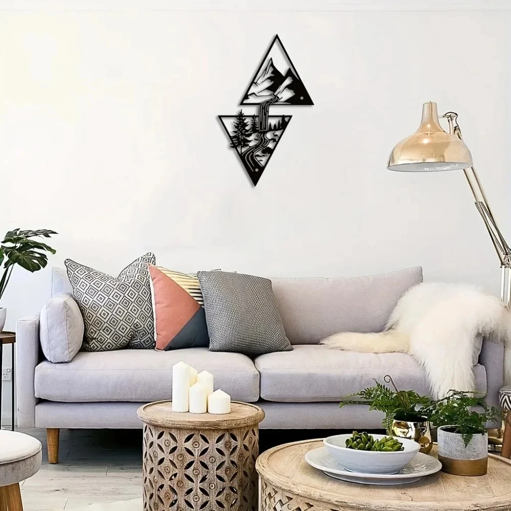 Geometric Triangle Wall Decor for Living Room, Home, Office | Modern Scenery Wall Sign & GiftMountain Landscape Metal Wall Art