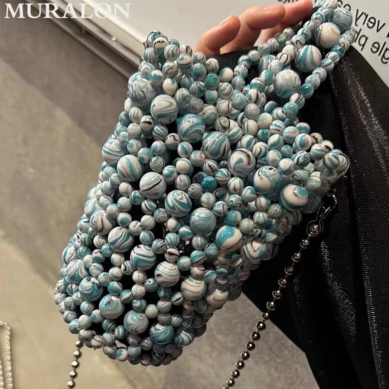 Mini Beaded Design Shoulder Crossbody Bags Female Fashion All-match Hollow Casual Handbag Summer Women Cute Lipstick Coin Purse