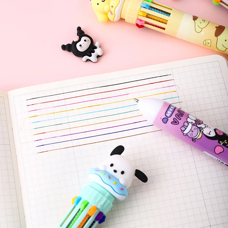 Kawaii Cartoon Kuromi Writing Pen Hello Kitty Cinnamoroll Melody 0.7mm Ten Color Ball Point Pen Student School Tools Gift