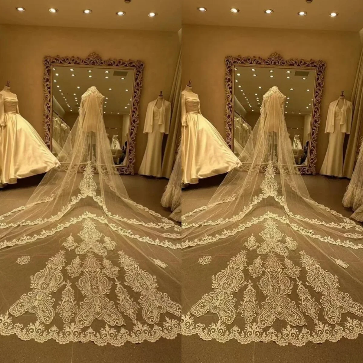 

Luxury 4M Wedding Veil Appliques One Layer Cathedral Length Bridal Veils With Comb Bride Accessories velo de novia Customized