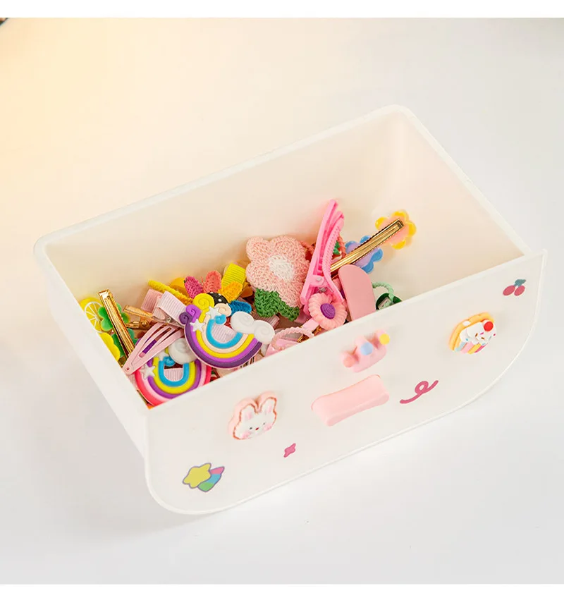 Girls\' Accessories Storage Box Children\'s Desktop Stationery Storage Box Makeup Box Girl Drawer Type Desktop Organizing Storage