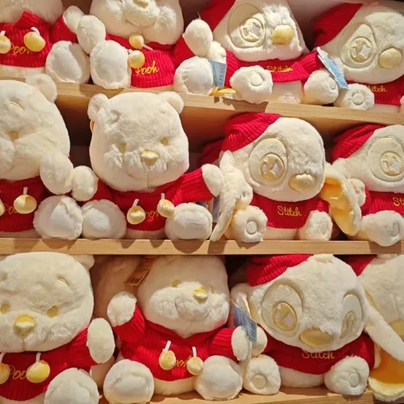 Miniso Disney Puchatek Niedźwiedź Stitch Red Gold Series Pluszowa zabawka Śpiąca lalka towarzysząca Kreatywne ozdoby Akcesoria Peryferyjne Zabawne prezenty