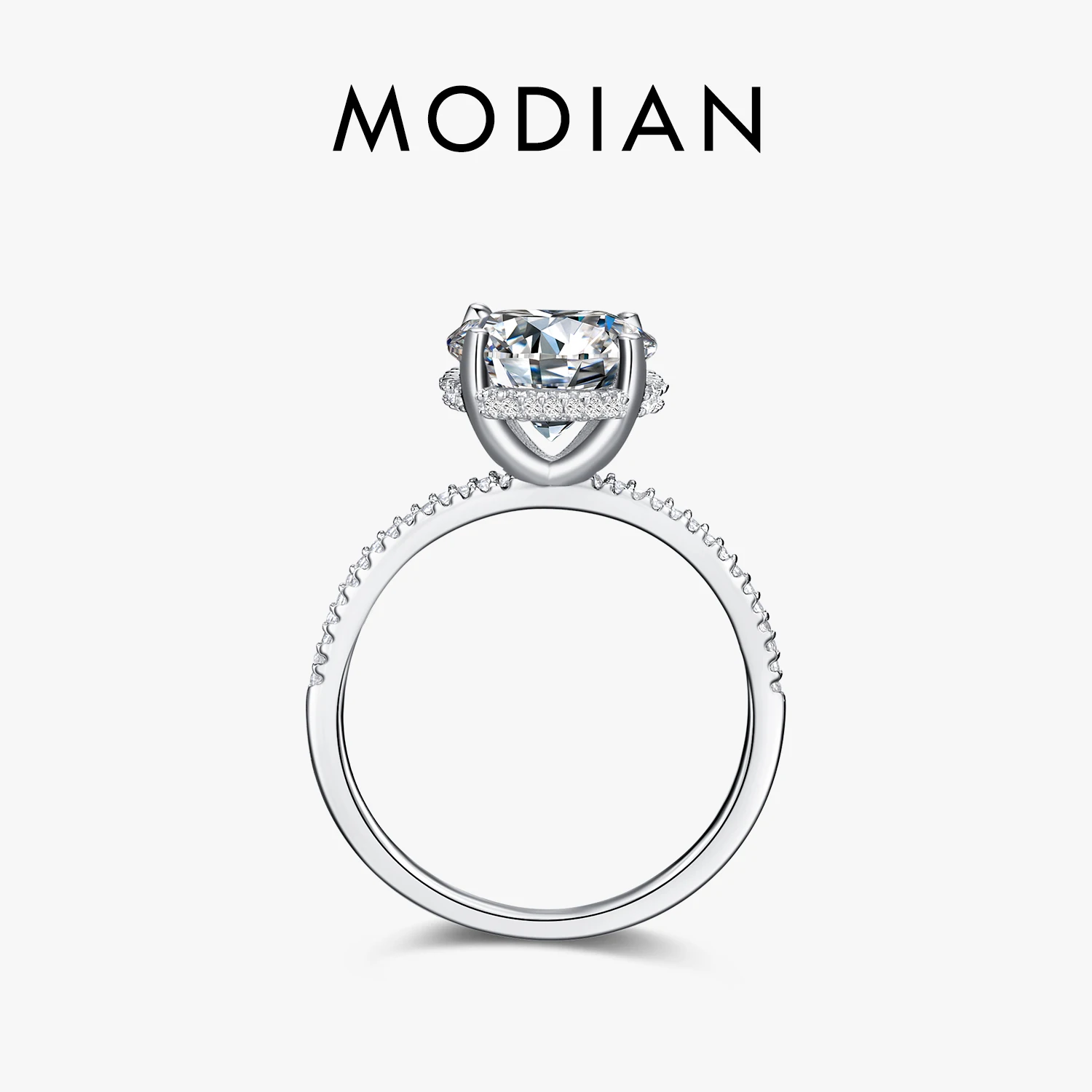 Modian-Anillo de plata de primera ley y circón para mujer, sortija de compromiso, plata esterlina 100%, Circonia cúbica, zirconia, circonita, zirconita, diseño clásico, 10 corazones, 925
