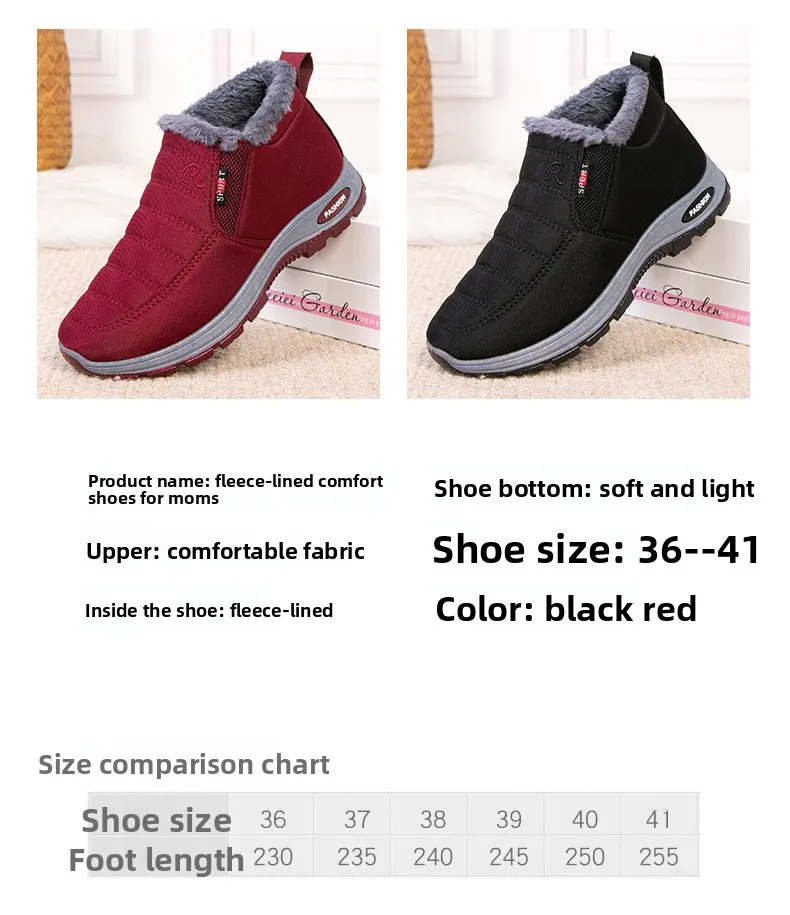 Damen Winter Fleece-gefütterte Slip-On Schneestiefel Wasserdichter Stoff Rutschfeste Robuste Sohle Warme Knöchelhohe Outdoor-Wanderstiefel – Detail 3