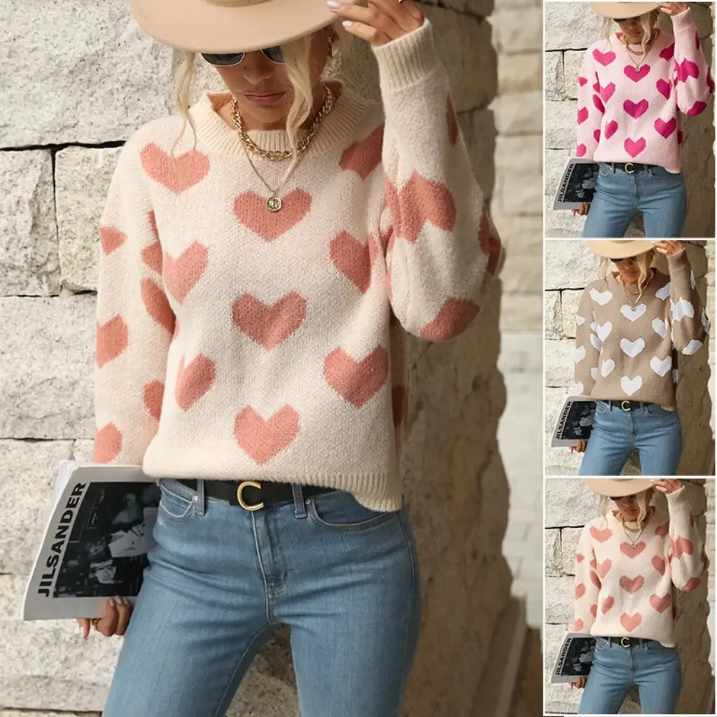 Love Maglione lavorato a maglia caldo per donna Autunno Inverno Spessore stile natalizio Moda europea e statunitense