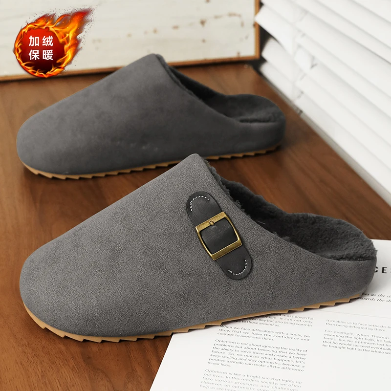 

Winter Clogs Fleece Lined Slippers Half Shoes for Men Mules Fur Indoor Outdoor Open-back Casual Shoes Plush Slides Sandal 2025