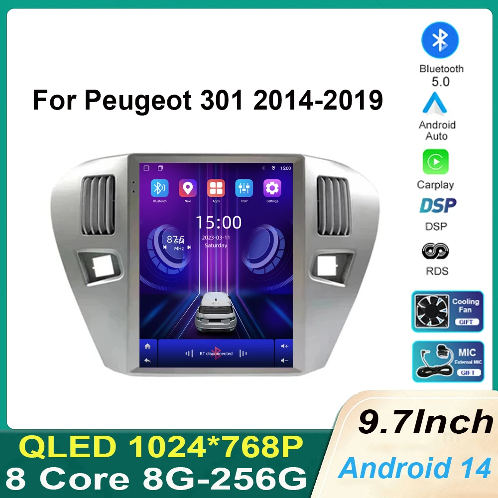 Android 14 For Peugeot 301 2014-2019For Citroen/Elysee Car Radio Multimedia Video Player GPS AI Voice CarPlay  Head Unit