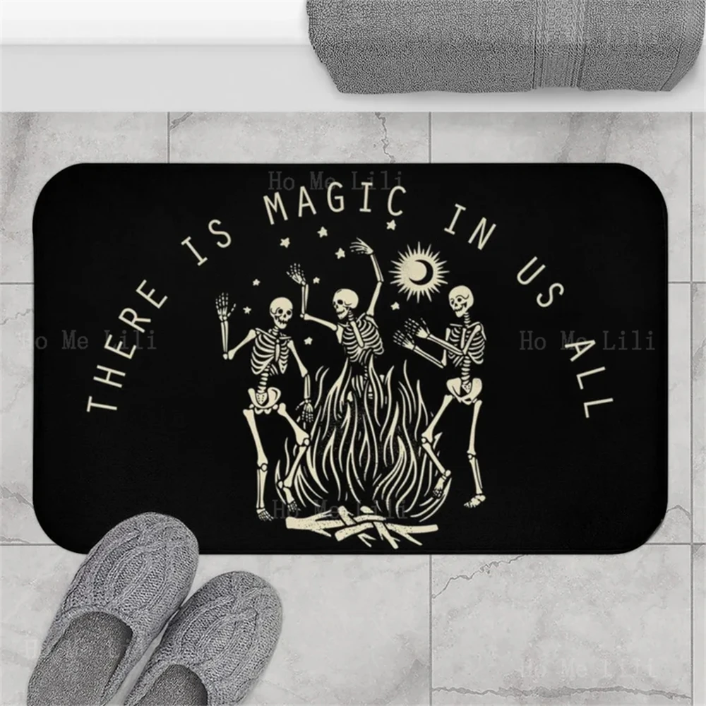 There Is Magic In Us All Boho Witchy Gothic Black Cat Orange Retro Halloween Decoration Rug