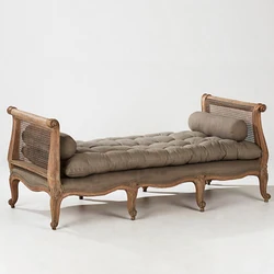 Solid wood rattan fabric nap sofa bed retro old living room imperial concubine couch end stool