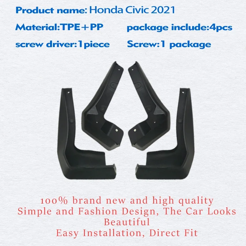 Car Mudflaps FOR HONDA Civic 4der 2021 2022 Mudguards Fender Mud Flap Guard Splash Car Accessories Auto Styline Front Rear 4pcs