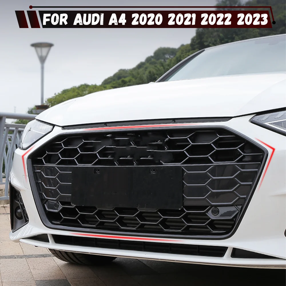 

Автомобильный передний бампер, решетка, накладка для Audi A4 B9.5 2020 2021 2022 2023, ABS, черный карбоновый вид, декоративная накладка на переднюю решетку