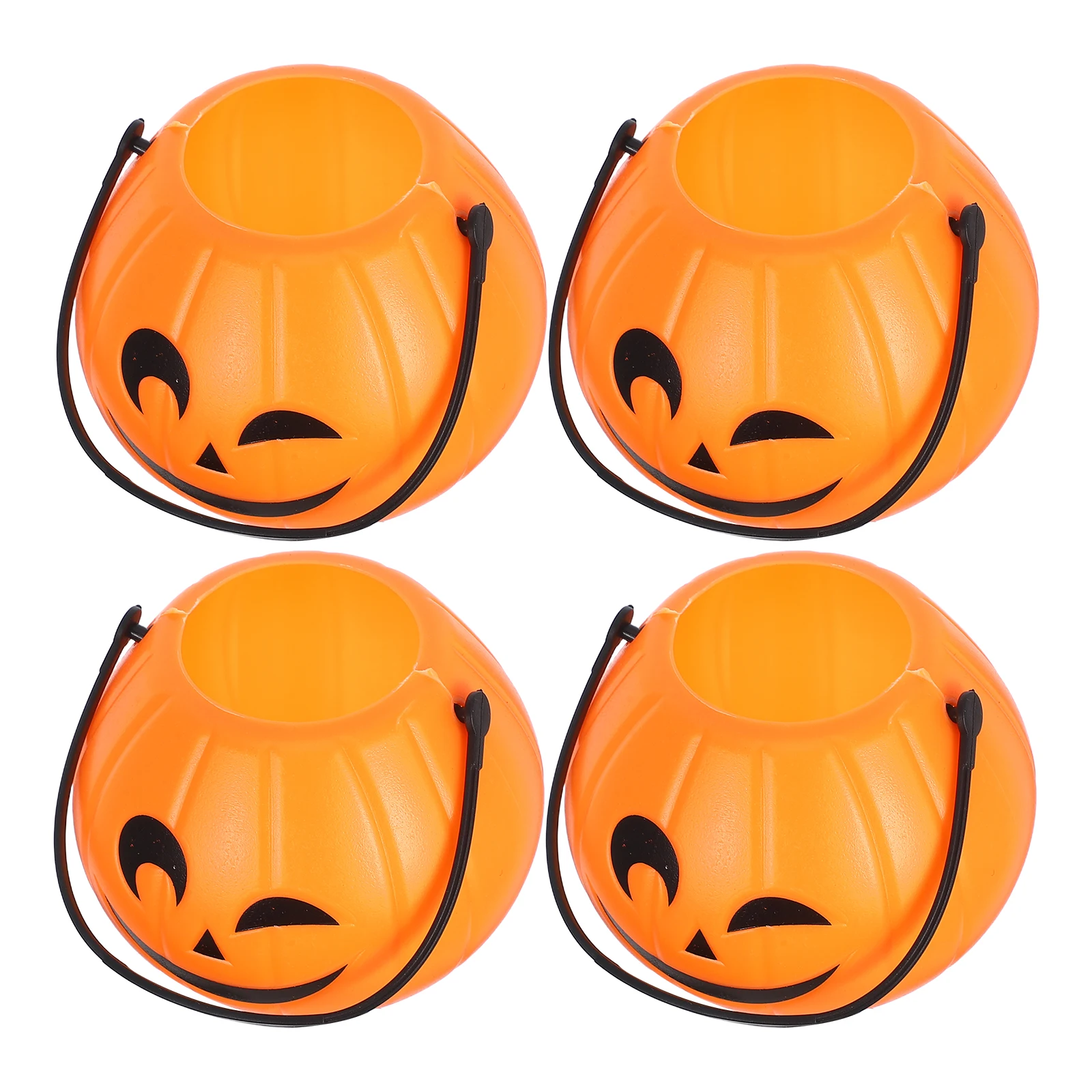 

4Pcs Portable Pumpkin Buckets Halloween Candy Storage Small Plastic Trick Or Treat Pails Party Decorations Pumpkin Candy Holders