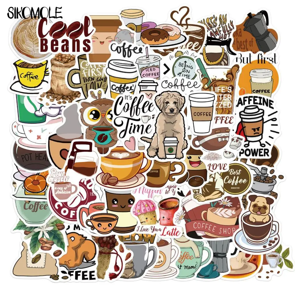 10/30/50PCS Cute Cartoon Coffee Stickers PVC Girl Toy DIY Stationery Luggage Suitcase Laptop Pegatinas Graffiti Sticker Decal F5