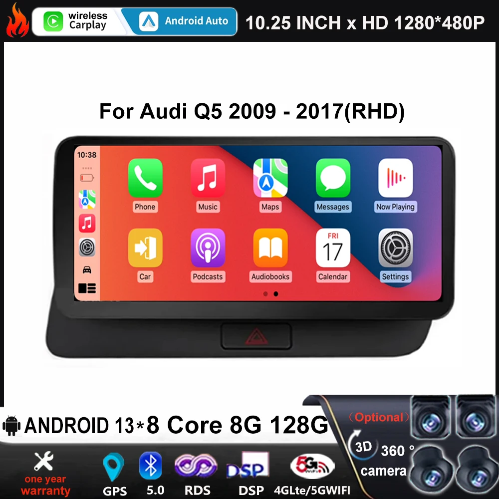 

Android 13 For Audi Q5 2009 -2017 RHD Car Stereo 10.25 Inch Auto Pantalla Multimedia Player GPS Navigation 4G LTE Carplay Radio