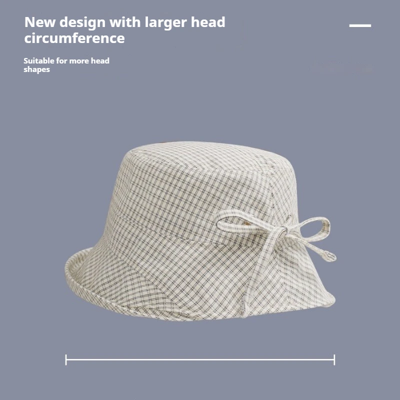 1pc Summer Plaid Bucket Caps for Women,Curled Quick-dry Plaid Foldable Fisherman Cap Outdoor Big Brim Sun Protection Basin Caps