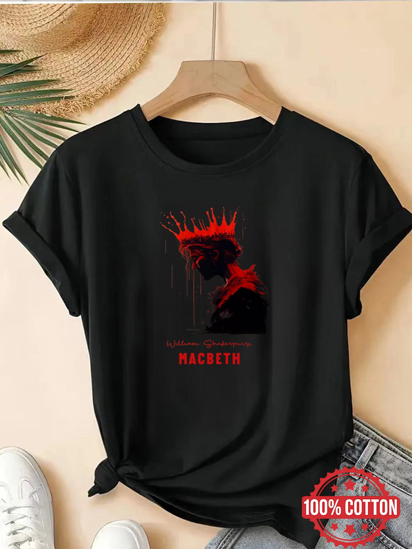 All fashion Macbeth King coronation women's short sleeved shirt, Shakespeare drama pattern T-shirt, drama design T-shirt