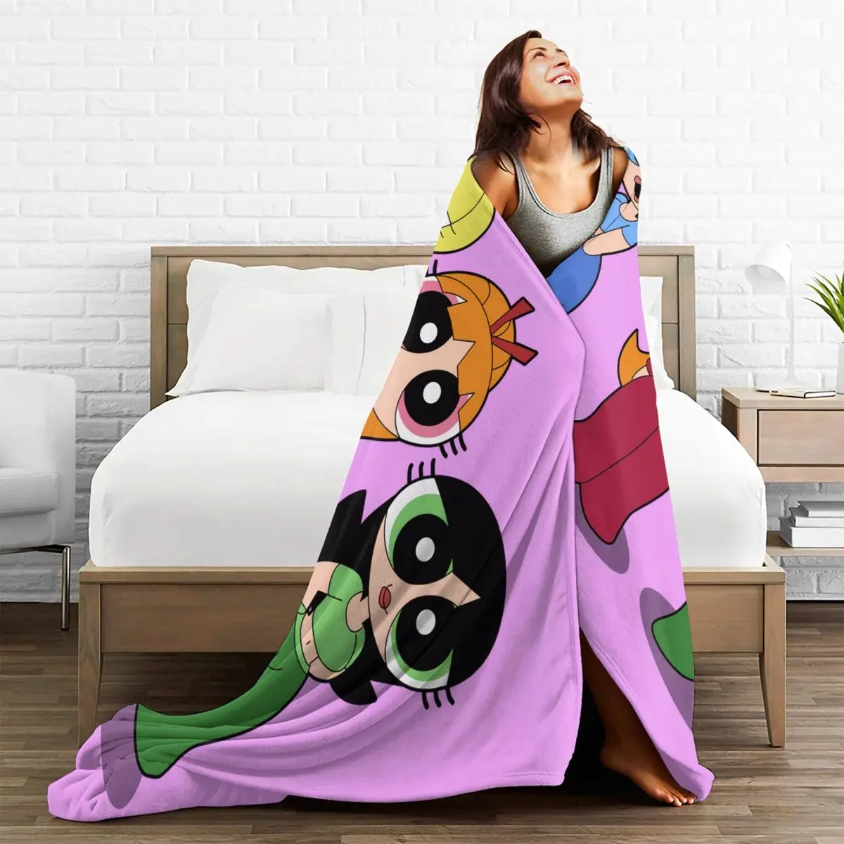 Warm Soft Blanket Airplane Travel The Powerpuff Girls Throw Blanket Flannel Bedspread For Couch Chair Aesthetic Sofa Bed Cover