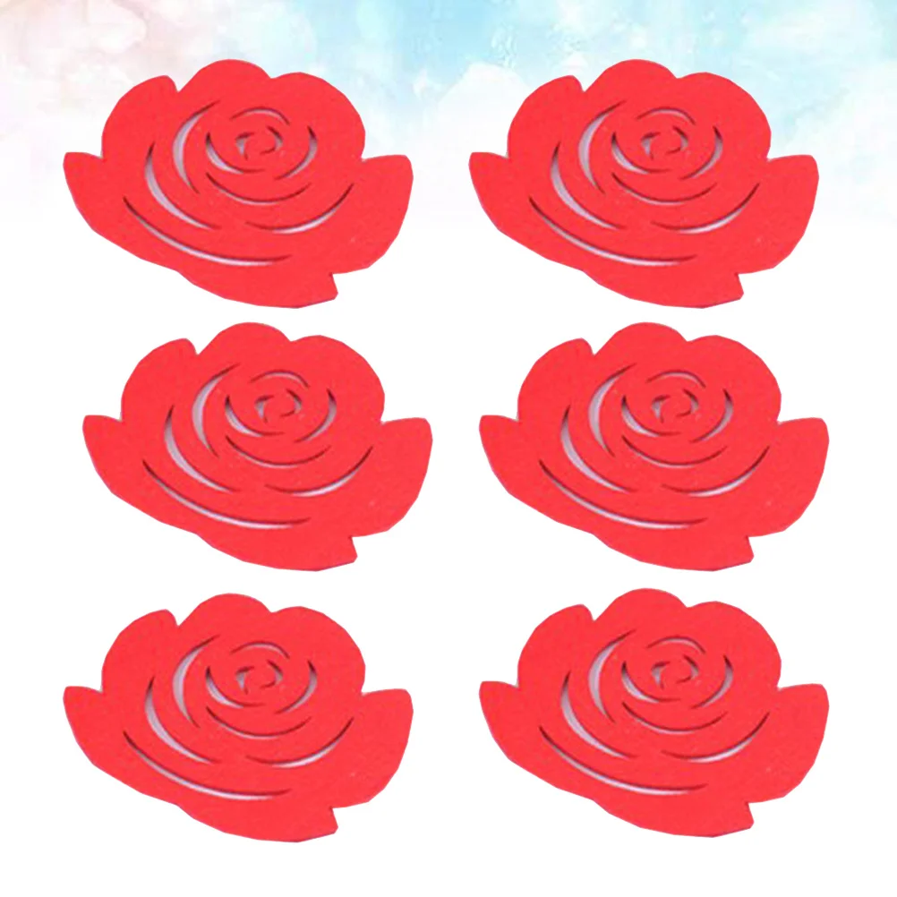 

6Pcs Rose Flower Shaped Coasters Nonwovens Heat Insulation Anti Mats for Home Cafe Table Protection Decoration