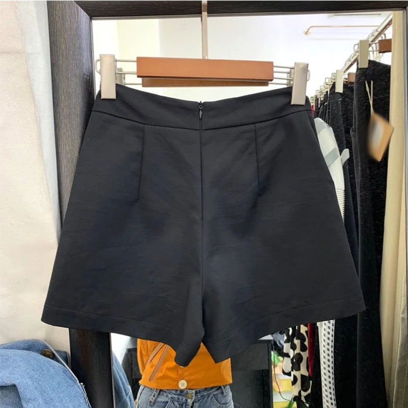 New Summer Retro Blazer Shorts Women High Waist Single Breasted Slim Wide Legs Casual Short Pants Y2k Office Lady