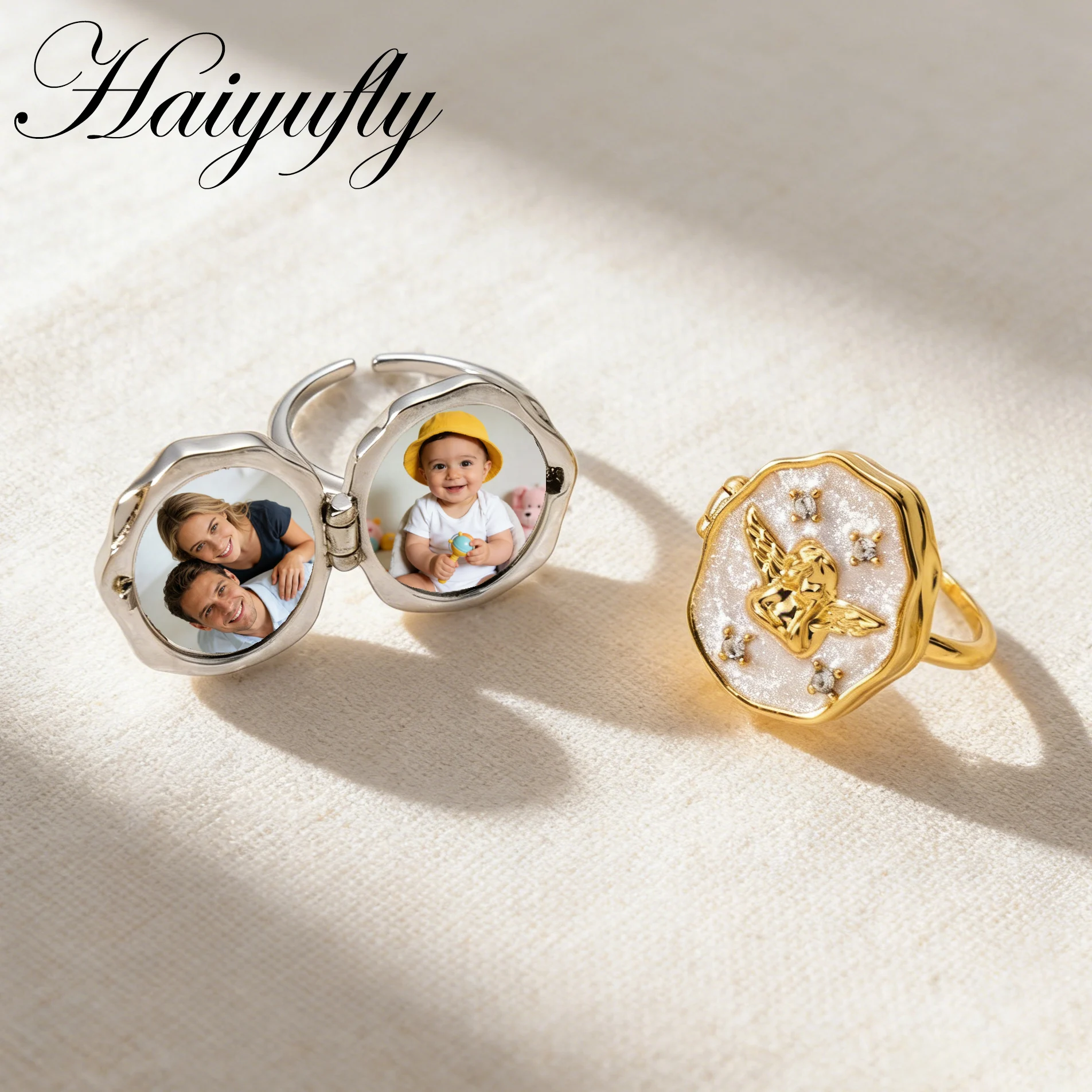 

Haiyufly персонализированное кольцо-медальон с изображением ангела для женщин, ювелирные изделия из медного сплава, винтажное кольцо на палец, мемориальный подарок на день рождения