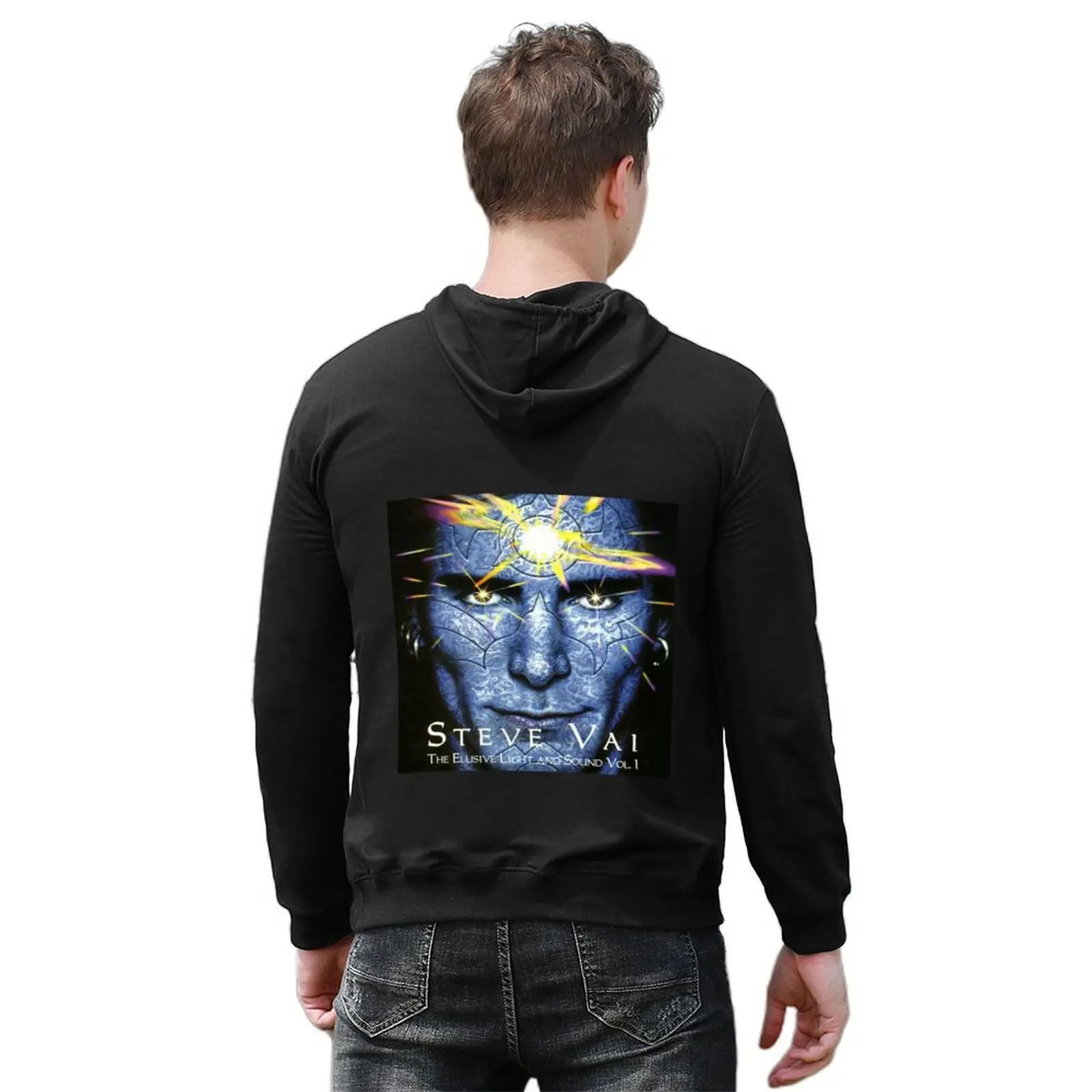 بلوزة بغطاء للرأس بحجم الضوء والصوت من Steve Vai ملابس رجالية ملابس خريفية ملابس أنيمي بقلنسوة جرافيك
