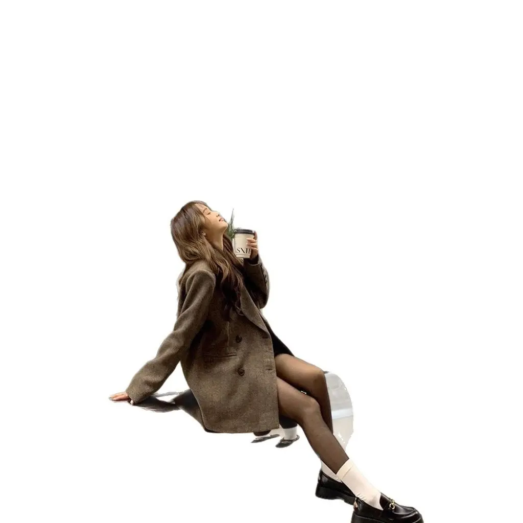 

Women's Thickened Woolen Suit Coat Hepburn Style Small Size Autumn Winter New Arrival Fashion Outerwear Female Jacket