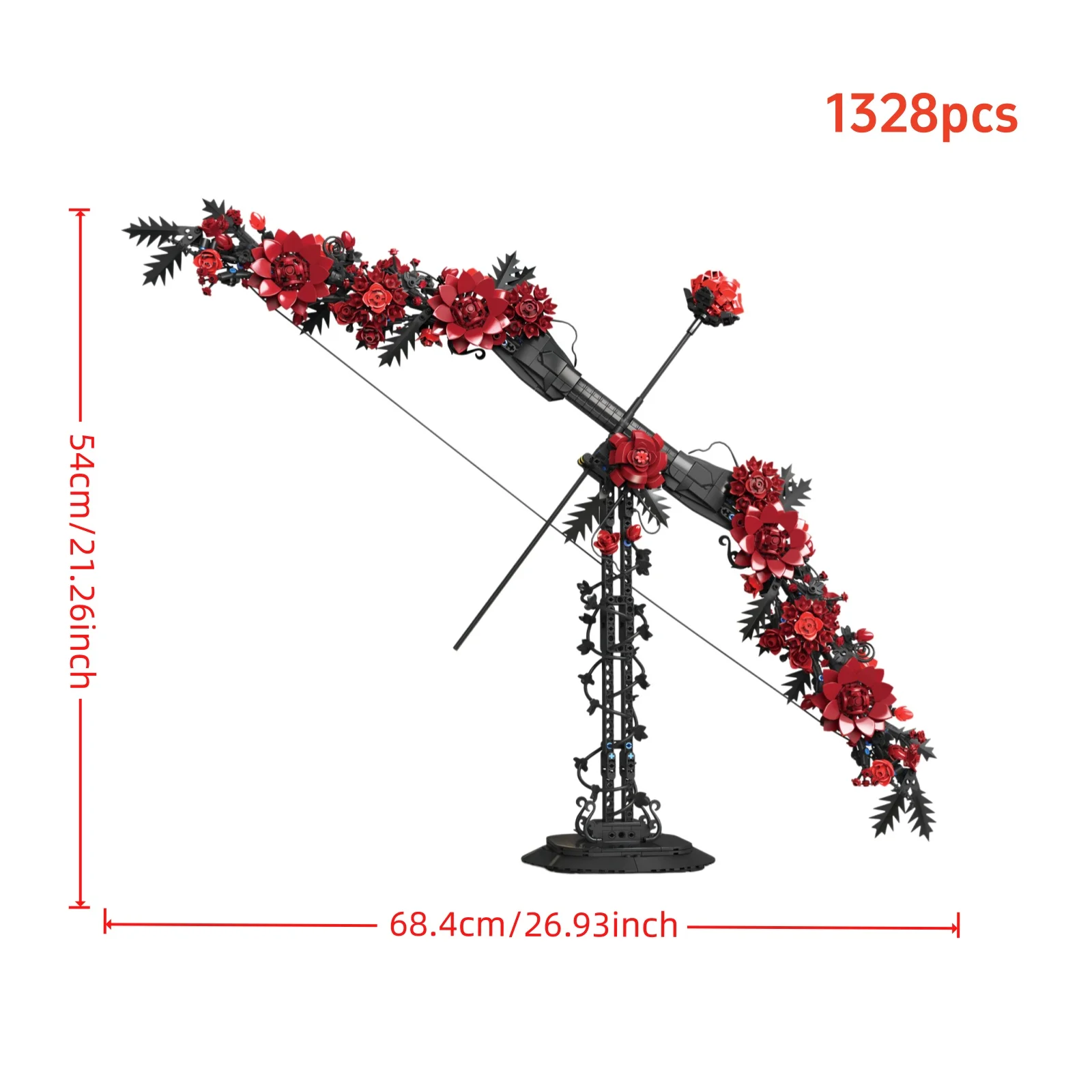 KNEW BUILT 1328-teiliger Bausatz mit roten Rosen und Pfeilen – Romantische DIY-Dekoration, Sammlerstück, Bastelpuzzle-Spielzeug für Erwachsene, kreatives Geschenk – Detail 8