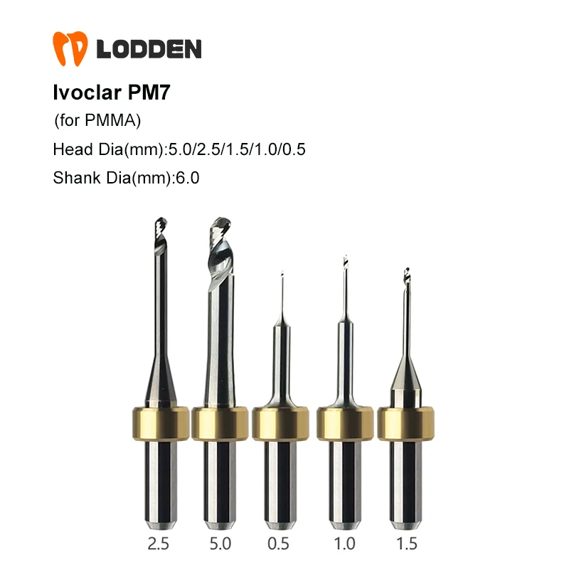 Ivoclar PM7 for PMMA Milling Burs Dental Lab Material Grinding Drills NC D6* 3.0/2.0/1.5/1.0/0.6 Milling Machine Tools