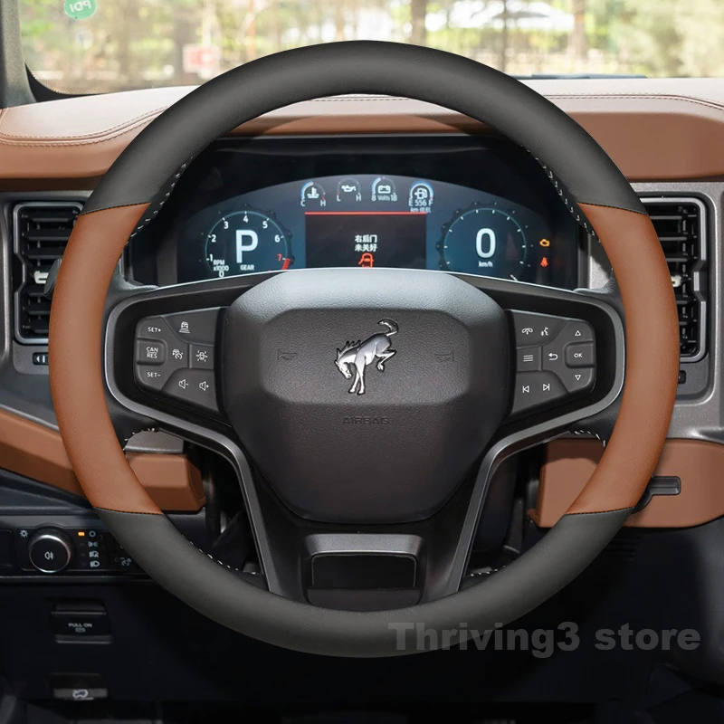 

Leather Car Steering Wheel Cover For Ford Bronco Sport 2025 2021-2023 2024 Non-slip Auto Steering Wheel Ford Bronco Accessories