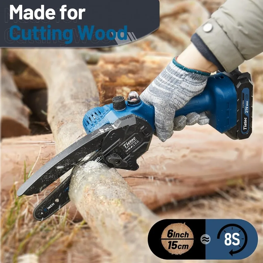 Motosega elettrica portatile a batteria da 6 pollici con oliatore automatico Mini motosega potente da 880 W per tagliare alberi e giardinaggio