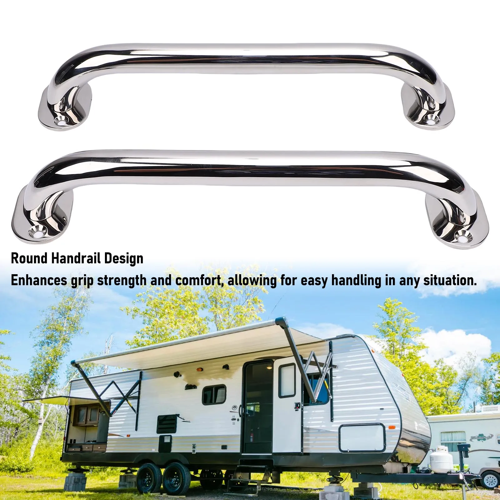 2 قطعة مقابض القارب 12 بوصة الثقيلة مصقول قارب من الفولاذ المقاوم للصدأ انتزاع مقبض السكك الحديدية مع شفة ومسمار لليخ