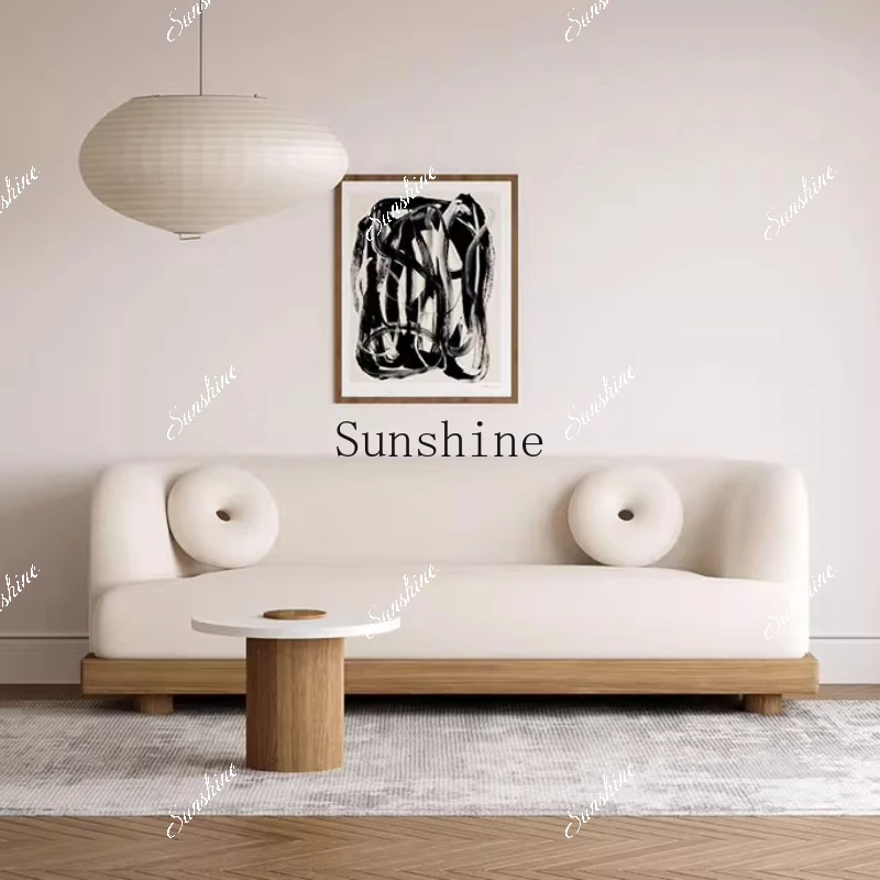Wabi Sand log wind Nordic simple multi-person curved small apartment cream lamb wool bread sofa  FT