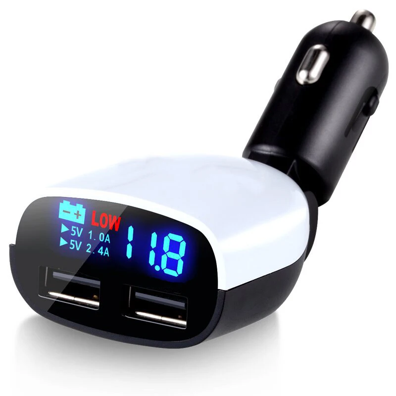 Dual USB Car Charger Adapter 2 Port 3.4A Low Voltage Alarm for IPhone 11 12 13 X Xs for Ipad Samsung Led Display Current Voltage