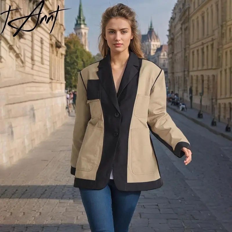 

Tannt Women Blazer Patchwork Asymmetry Color Matching Women Blazers And Jackets Irregular Spring Jacket For Women 2024 New