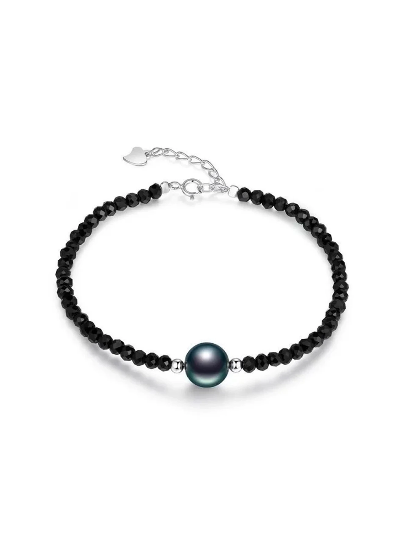 

Exquisite 10mm Freshwater Peacock Pearl Black Spinel 925 Sterling Silver Bracelet/Necklace For Women Handmade Jewelry Gifts
