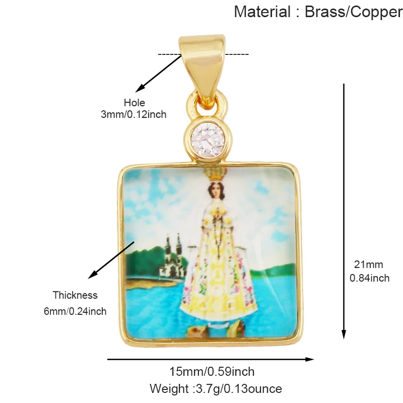 Religious Style Holy Jesus Virgin Mary Charm Geometry Pendant,18K Gold Inlaid Cubic Zirconia Pearl Jewelry Necklace Supplies K61
