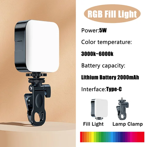 Imagen 2 del producto Luz de relleno RGB de bolsillo, luz LED portátil para vídeo, Mini Luz de relleno para cámara, Smartphone, GoPro, portátil, Selfie, lámpara RBG ajustable