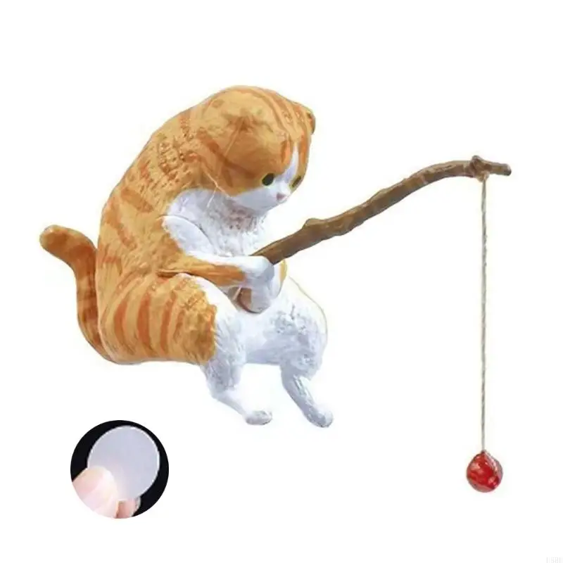 D5BE Lovely Cats Fisherman Dashboard Ornament Heatproof Resin Vehicle Decors Automotive Styling Accessory