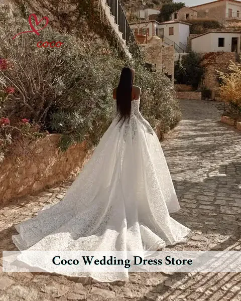 Vestidos De Novia personalizados De encaje excelente con hombros descubiertos para mujer, corte en A, Apliques De encaje, plisado, tul, Vestidos De Novia