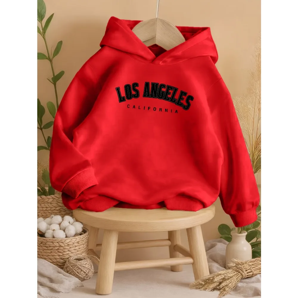 Los Angeles Letter Print Kids Hoodie Long Sleeve Hooded Pullover Sweatshirt Boys Girls Casual Autumn Children Tops