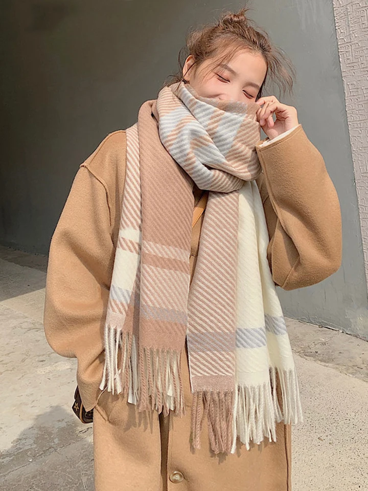 New Women Scarf Autumn Winter Vintage Preppy Style Plaid Wrap