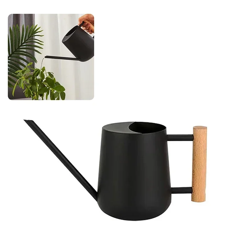 

Watering Can with Wooden Handle Stainless Steel Watering Pot with Long Mouth Watering Jug for Garden Houseplant Potted Plants