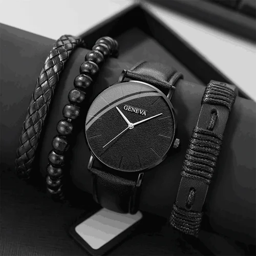 Imagen 2 del producto Nuevo reloj para hombre, conjunto de pulsera de lujo, relojes de pulsera de cuarzo de cuero marrón de negocios a la moda para hombre, conjunto de regalo, reloj Masculino sin caja