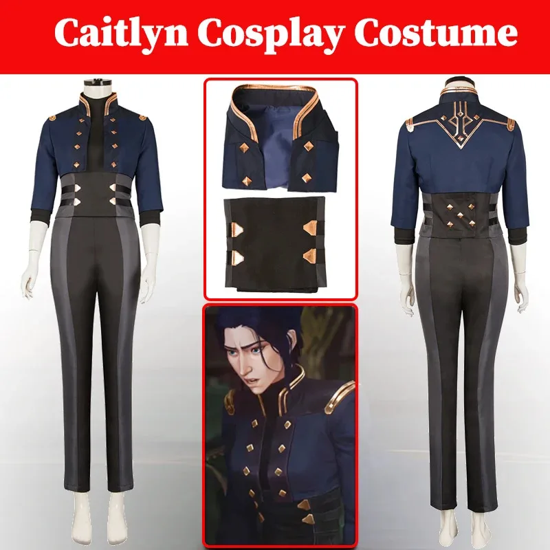 

Arcane Season 2 Caitlyn Kiramman Cosplay Dark Blue Military Costume Game LoL Disguise Women Fantasia Outfit Halloween Customized