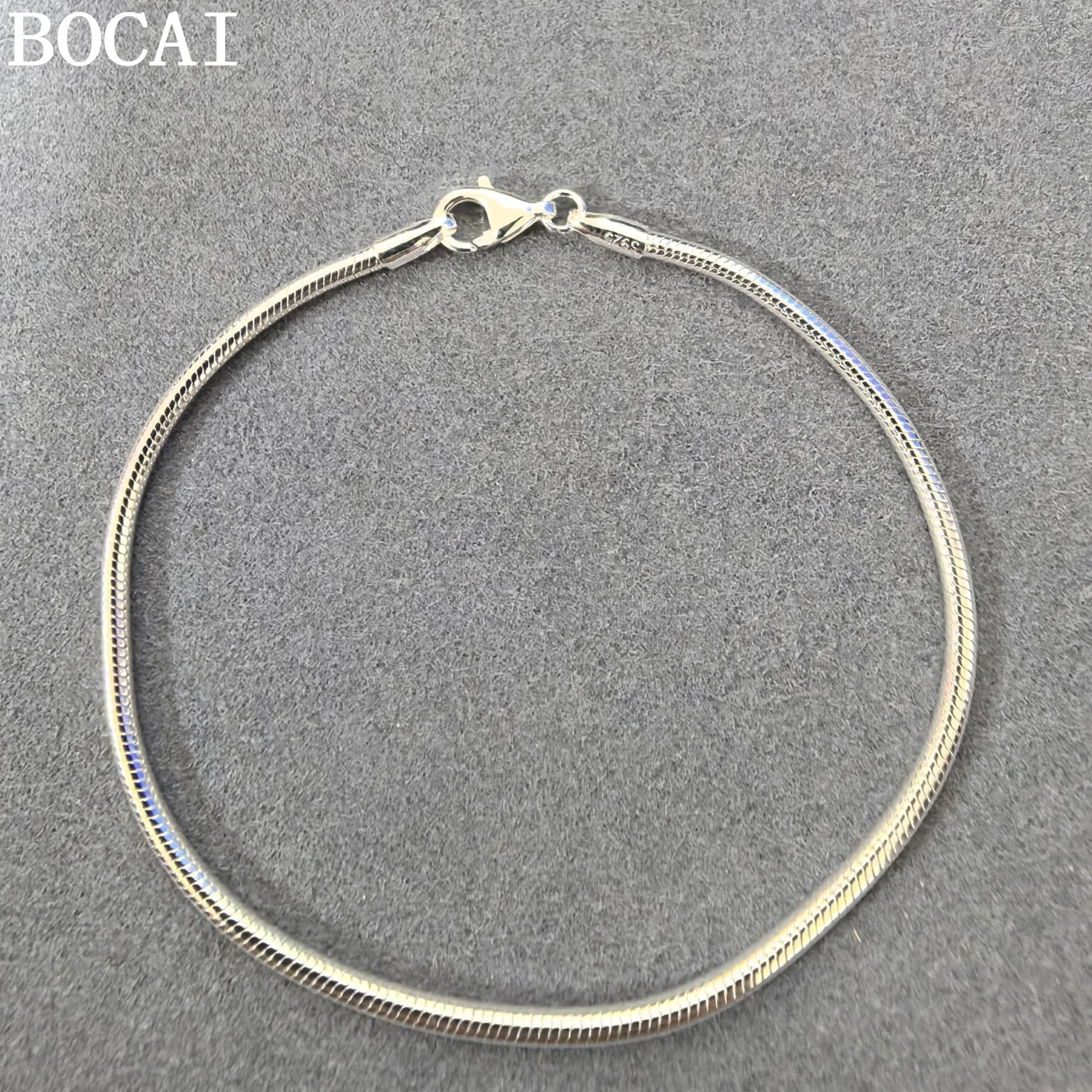 

BOCAI New S925 Sterling Silver Fashionable And Simple 2mm Round Snake Bone Chain Bracelet Women's Selected Gift
