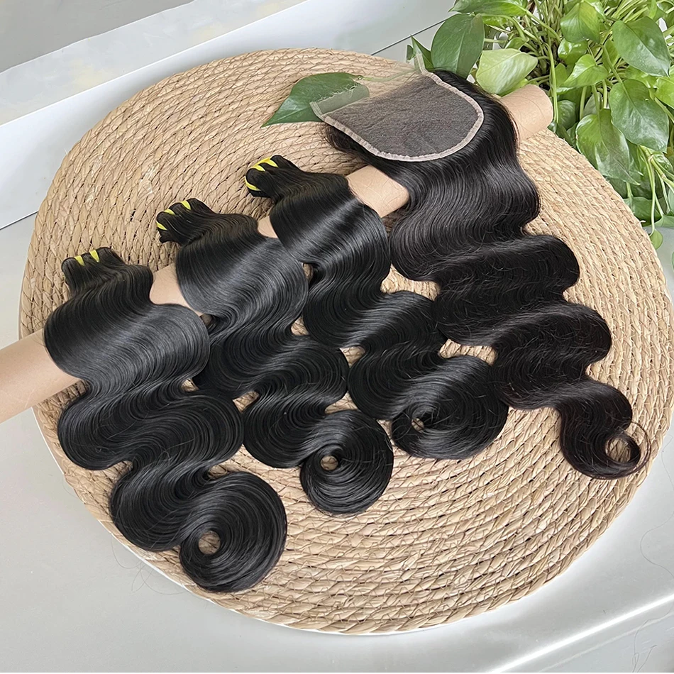 Body Wave Double Drawn Human Hair Bundles With 4x4 5x5 13x4 HD Lace Closure Frontal Natural Hair Weaving Extensions For Women